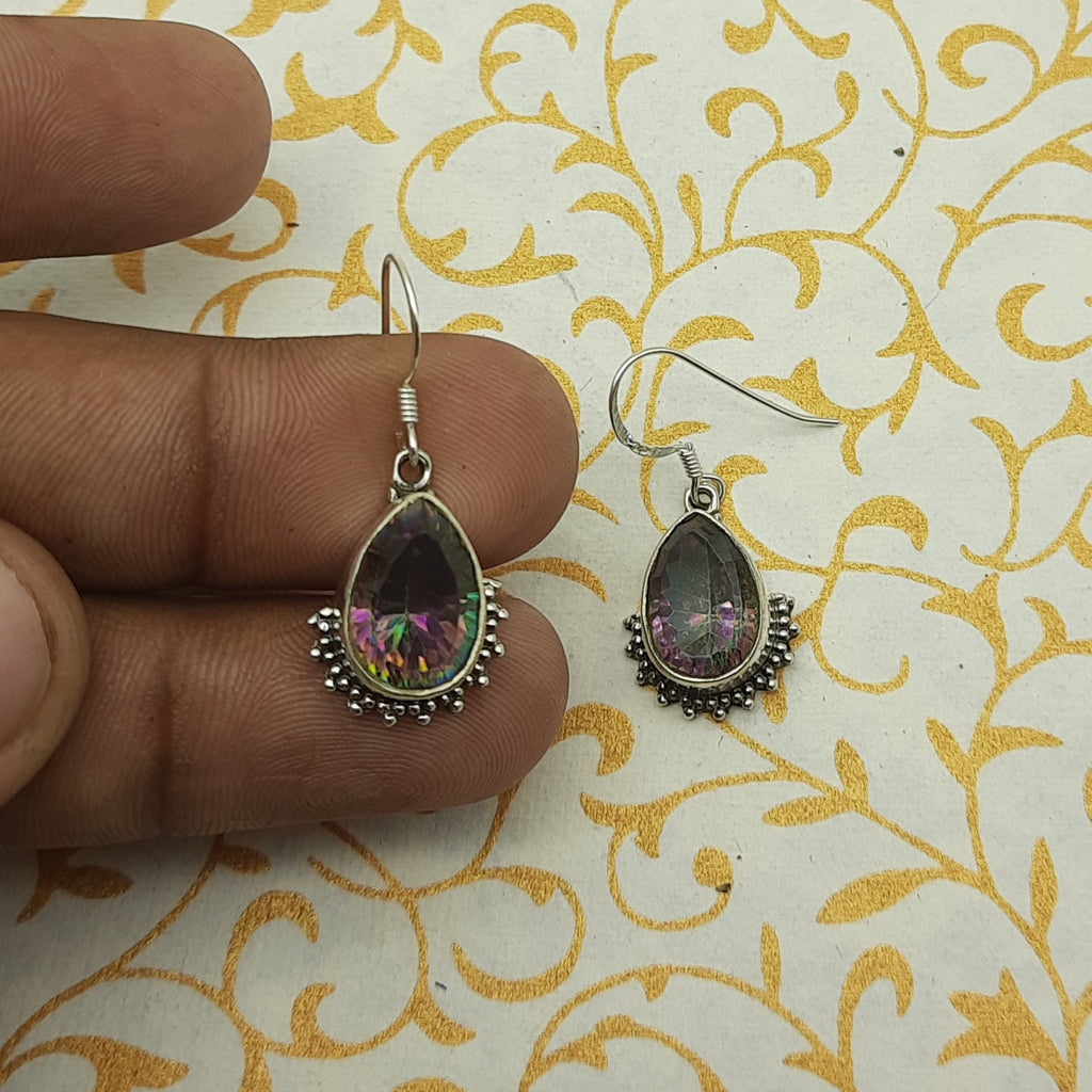 Elegant Purple Gemstone 925 Silver Dangle Mystic Topaz Earrings