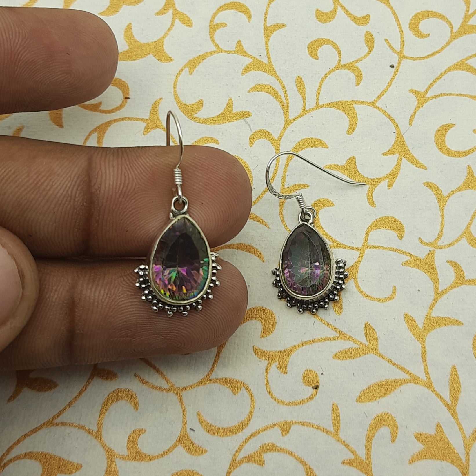 Elegant Purple Gemstone 925 Silver Dangle Mystic Topaz Earrings