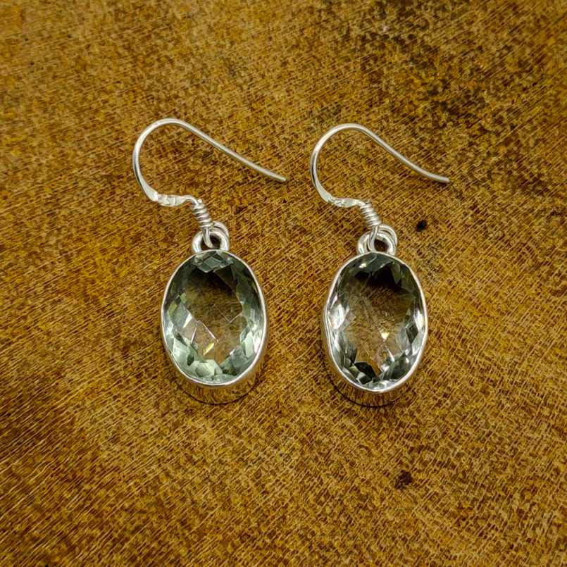 Bohemian Natural Green Amethyst Stone 925 Silver Earrings