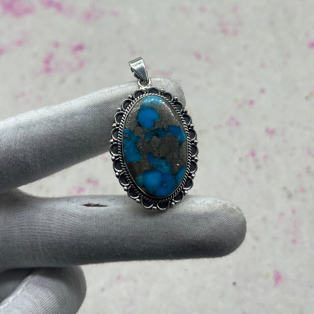 Blue Mohave Turquoise 925 Sterling Silver Handmade Pendant | Vintage Bohemian Pendant