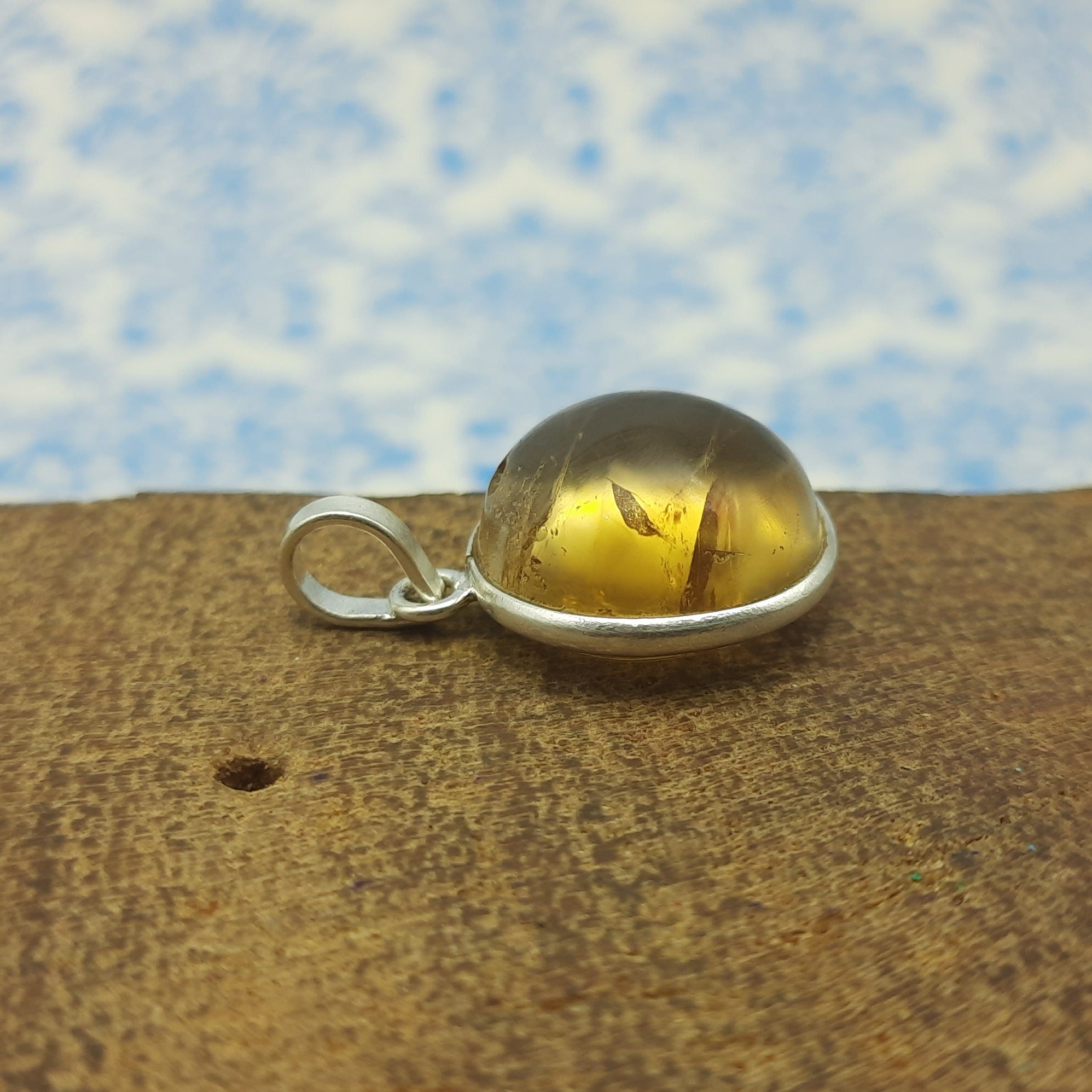 Citrine 925 Silver Hammered Pendant Necklace Gift