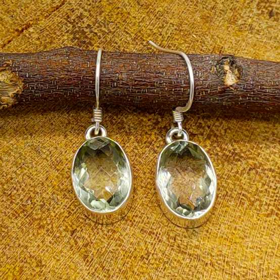 Bohemian Natural Green Amethyst Stone 925 Silver Earrings
