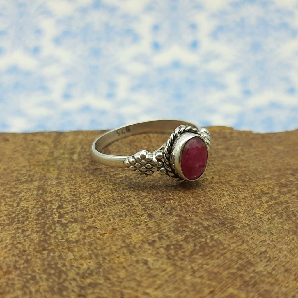 Corundum Ruby Stacking Ring 925 Sterling Silver Lightweight Dainty Ring
