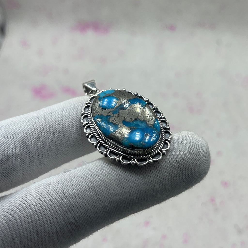 Blue Mohave Turquoise 925 Sterling Silver Handmade Pendant | Vintage Bohemian Pendant