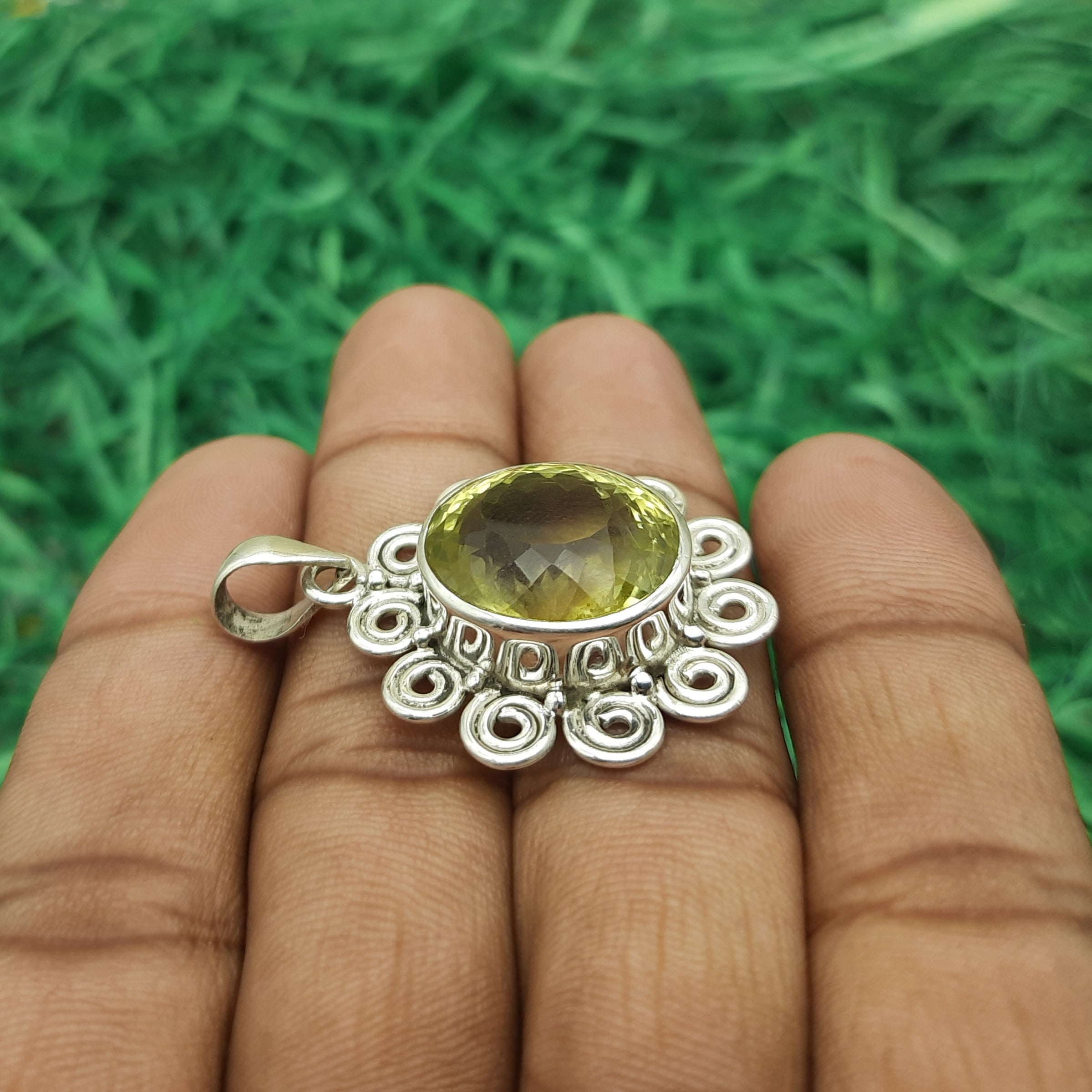 925 Sterling Silver Lemon Topaz Pendant – Natural Gemstone Nepali Handmade Jewelry