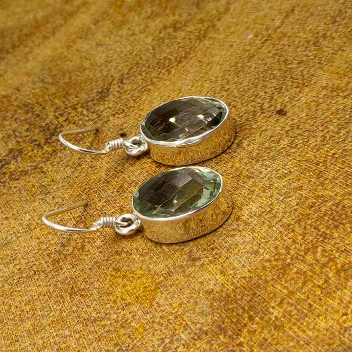 Bohemian Natural Green Amethyst Stone 925 Silver Earrings
