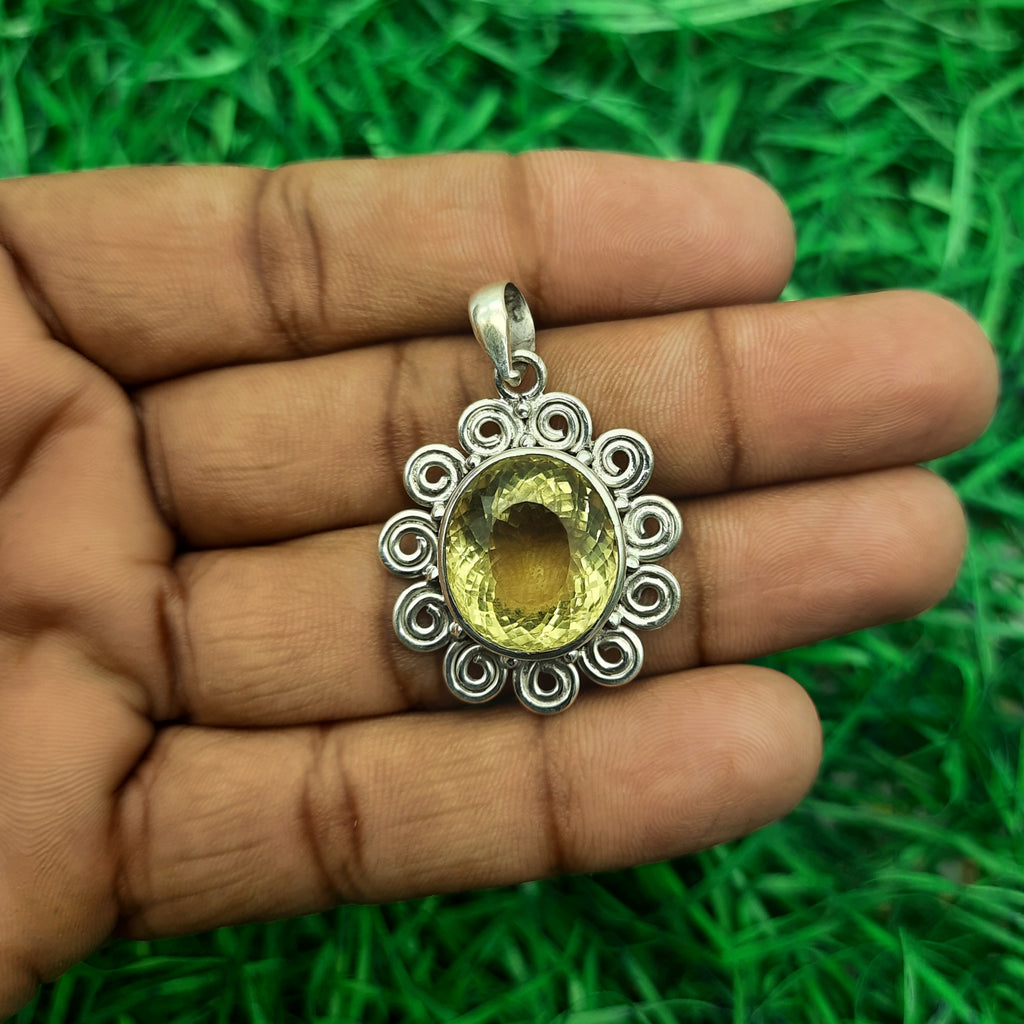 925 Sterling Silver Lemon Topaz Pendant – Natural Gemstone Nepali Handmade Jewelry