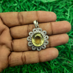925 Sterling Silver Lemon Topaz Pendant – Natural Gemstone Nepali Handmade Jewelry