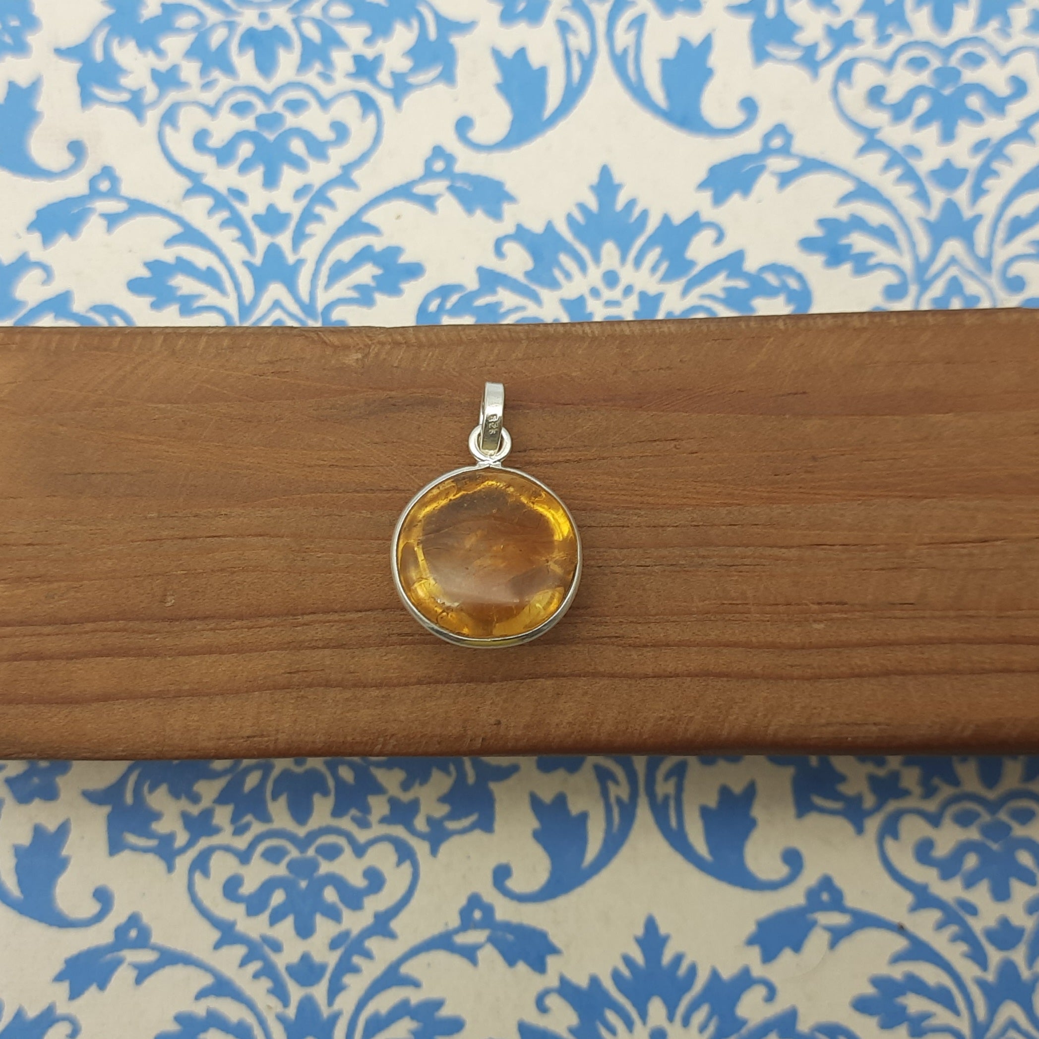 Citrine 925 Silver Hammered Pendant Necklace Gift