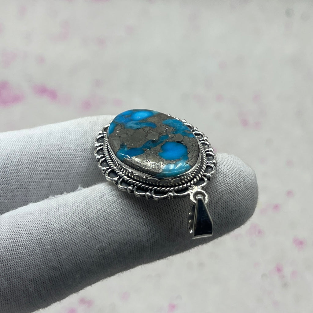 Blue Mohave Turquoise 925 Sterling Silver Handmade Pendant | Vintage Bohemian Pendant
