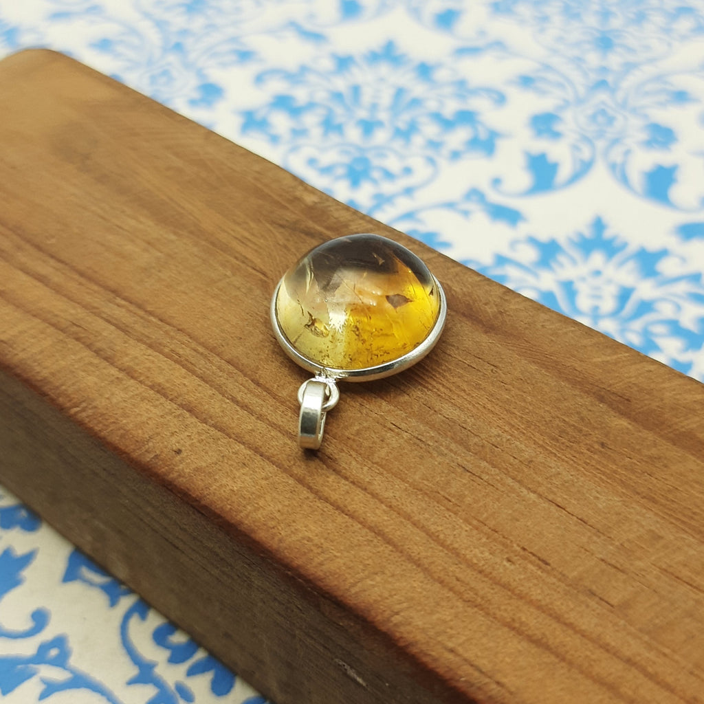 Citrine 925 Silver Hammered Pendant Necklace Gift