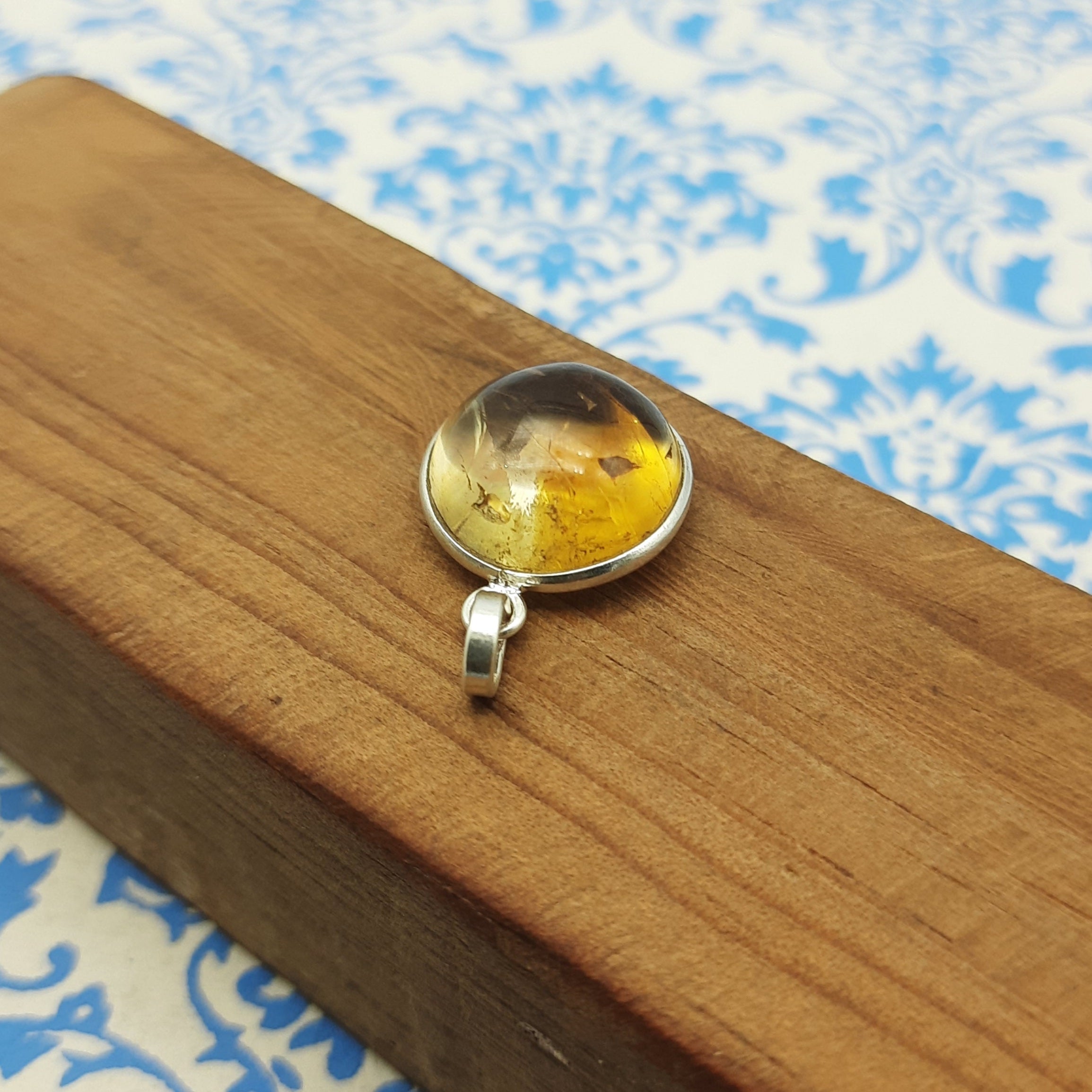 Citrine 925 Silver Hammered Pendant Necklace Gift