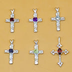 Christian Cross 925 Silver Pendant Faceted Gemstone Necklace ___