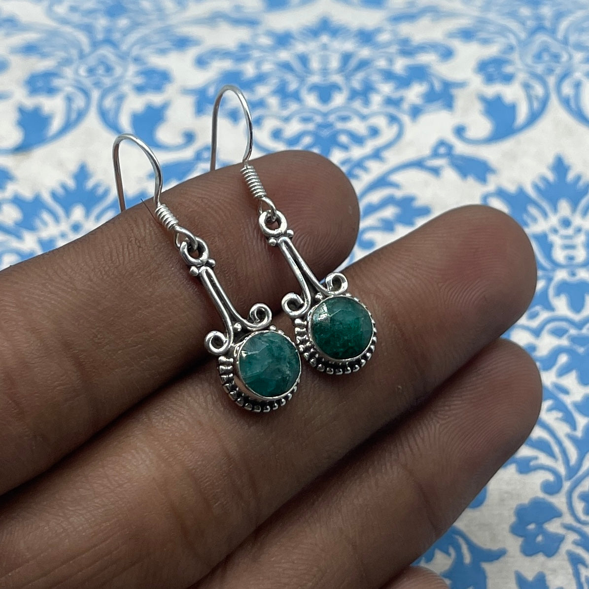 Handcrafted Emerald Dangle Earring –Minimal Boho Design