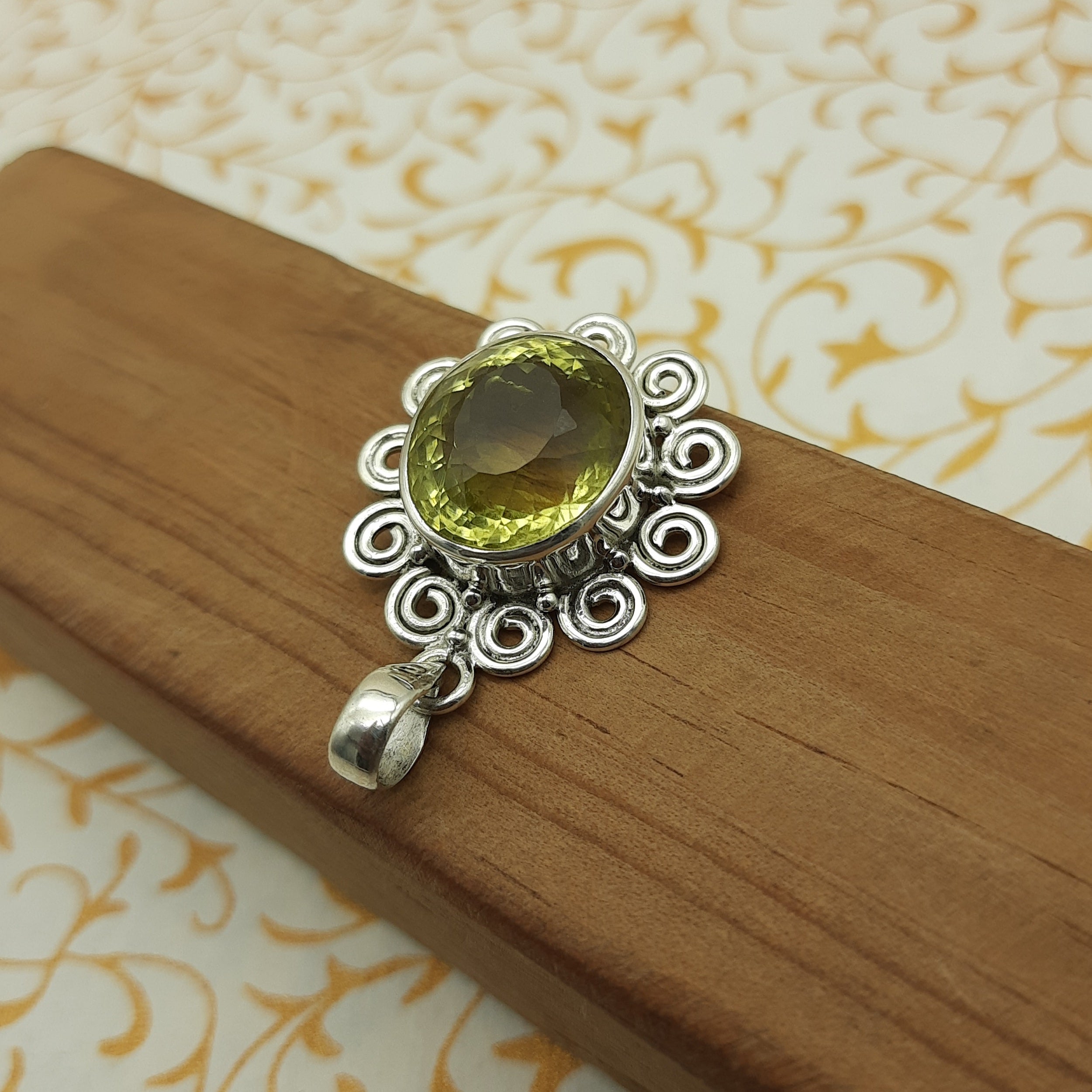 925 Sterling Silver Lemon Topaz Pendant – Natural Gemstone Nepali Handmade Jewelry