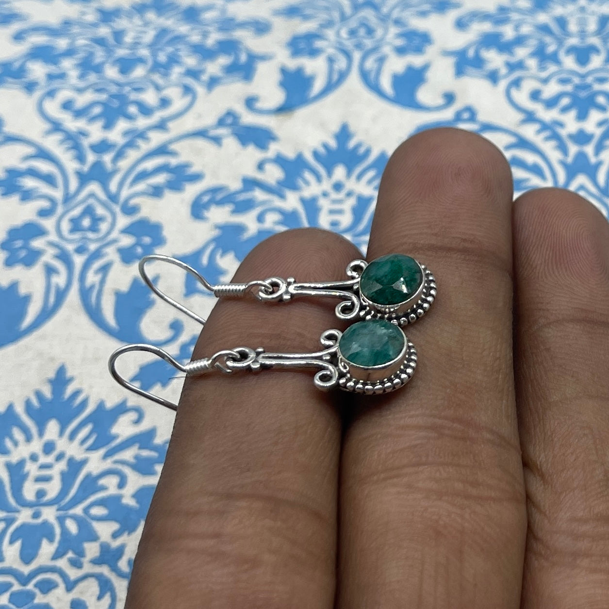 Handcrafted Emerald Dangle Earring –Minimal Boho Design