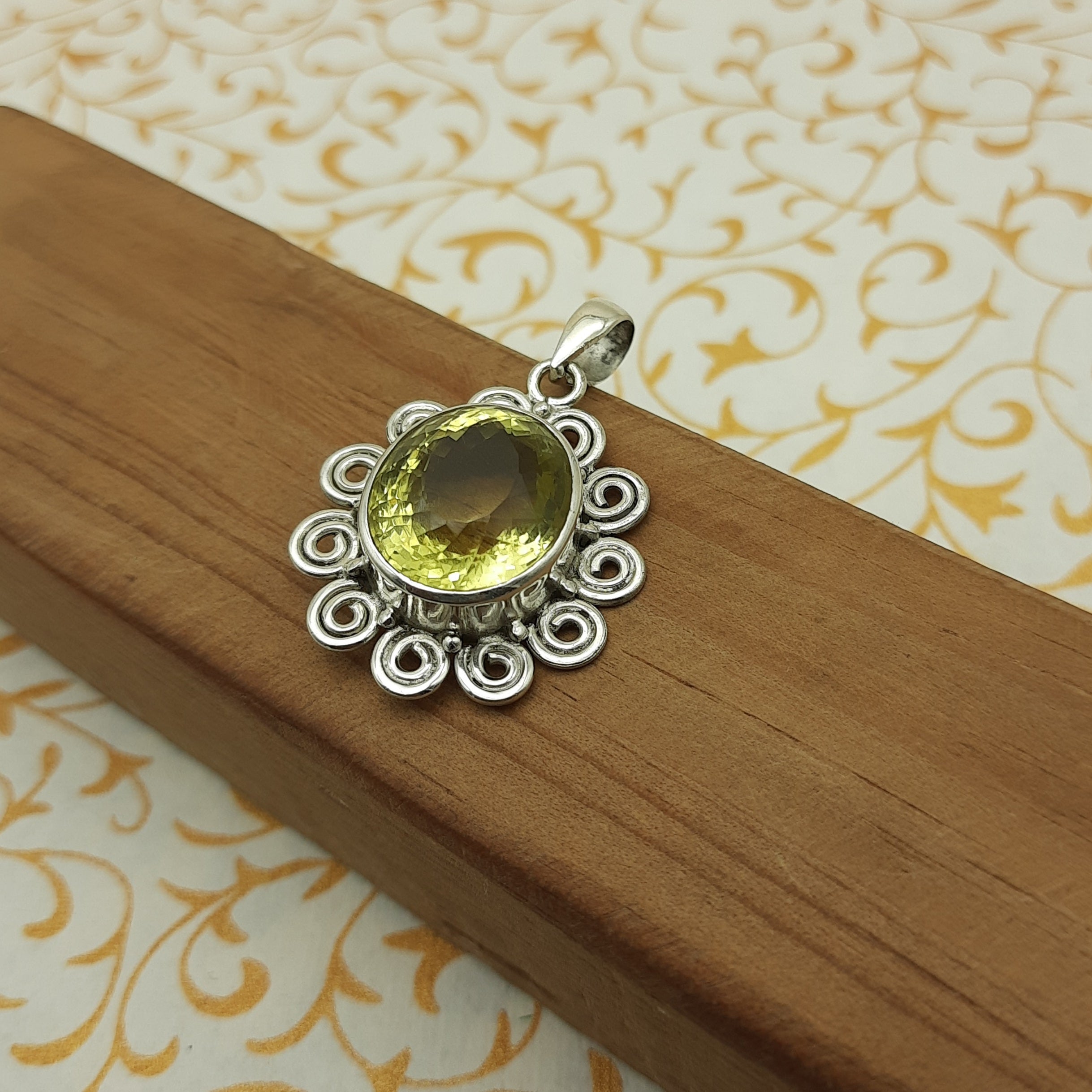 925 Sterling Silver Lemon Topaz Pendant – Natural Gemstone Nepali Handmade Jewelry