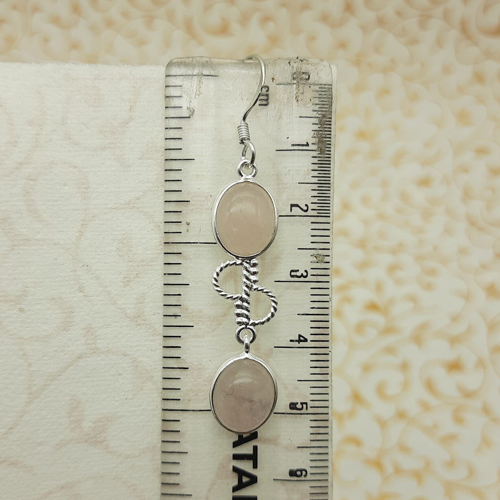925 Sterling Silver Rose Quartz Cabochon Oval Shape Earring