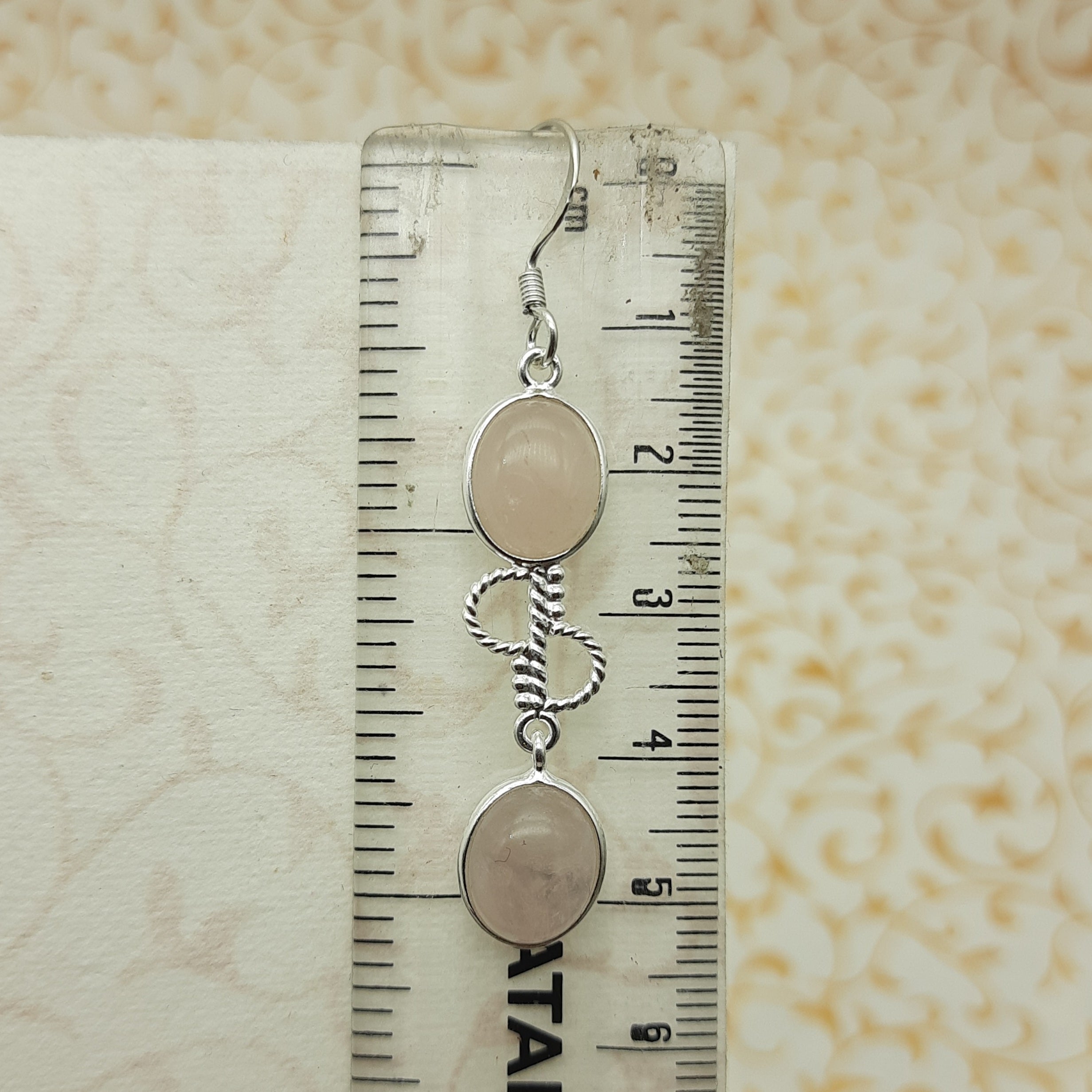 925 Sterling Silver Rose Quartz Cabochon Oval Shape Earring