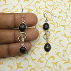 Natural Black Onyx Oval Shape Earrings – Simple Sterling Silver Dangle