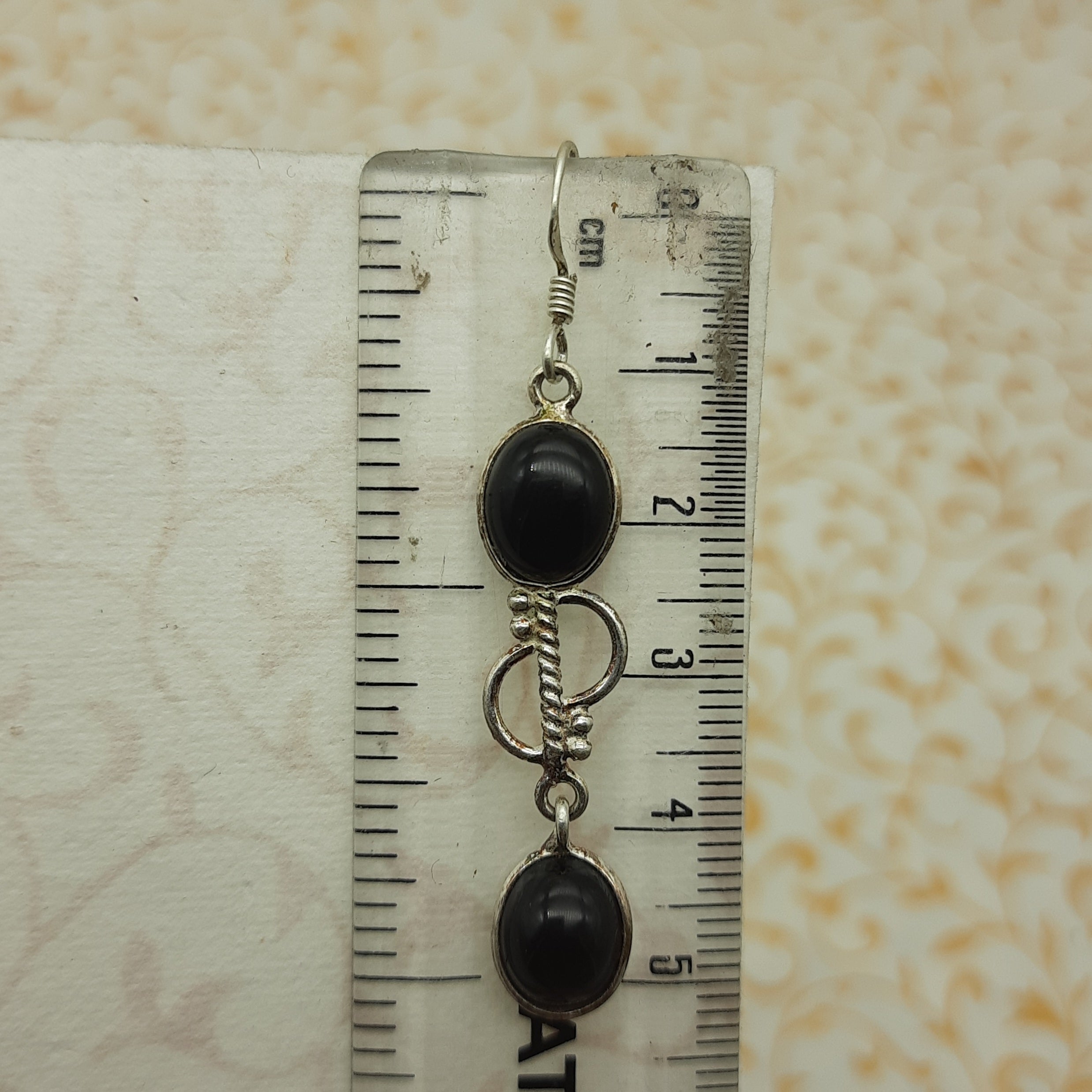 Natural Black Onyx Oval Shape Earrings – Simple Sterling Silver Dangle