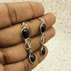 Natural Black Onyx Oval Shape Earrings – Simple Sterling Silver Dangle