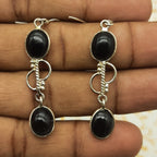 Natural Black Onyx Oval Shape Earrings – Simple Sterling Silver Dangle