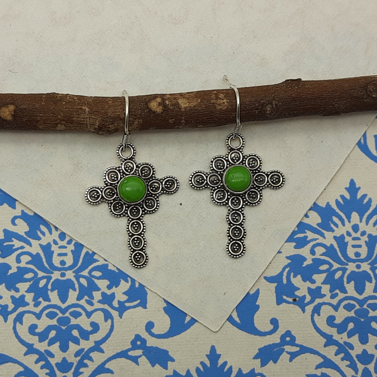 Elegant Green Copper Turquoise Round Earrings – 925 Sterling Silver Fine Jewelry