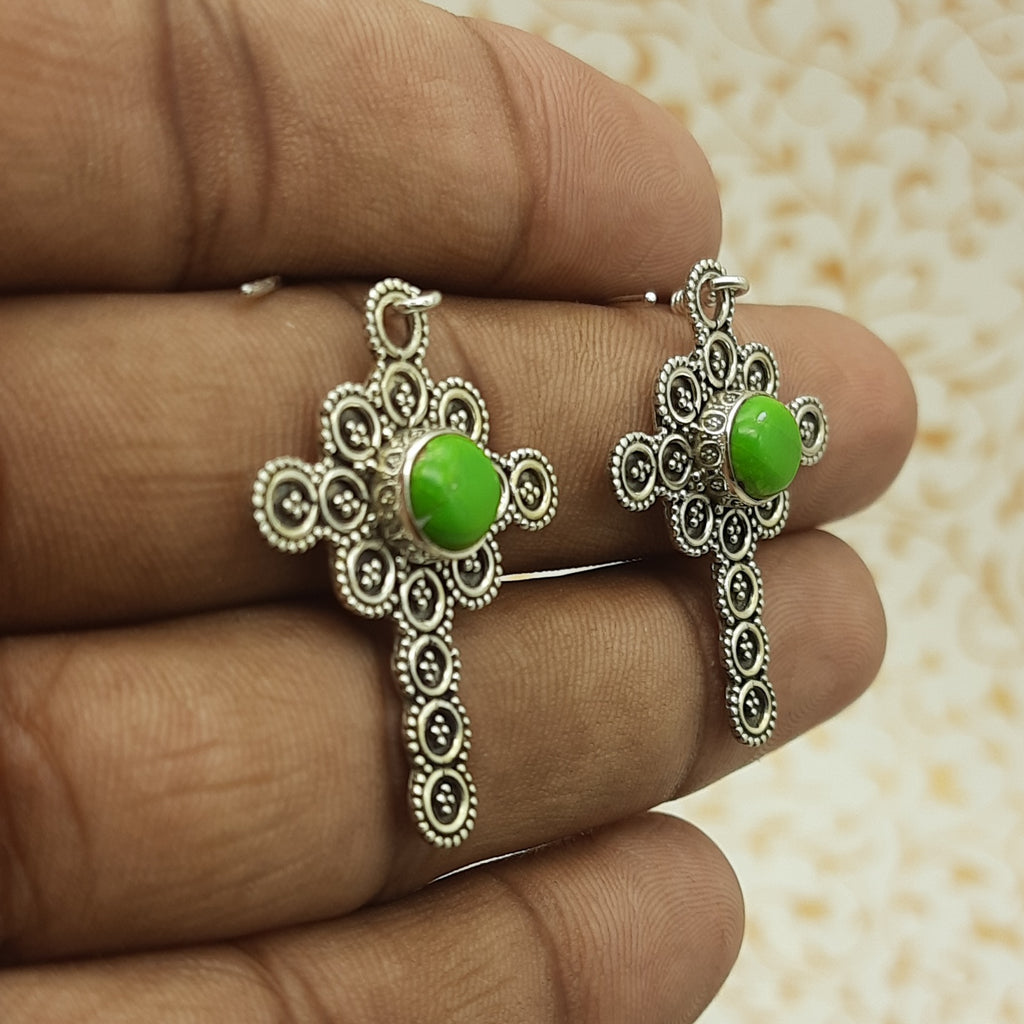 Elegant Green Copper Turquoise Round Earrings – 925 Sterling Silver Fine Jewelry