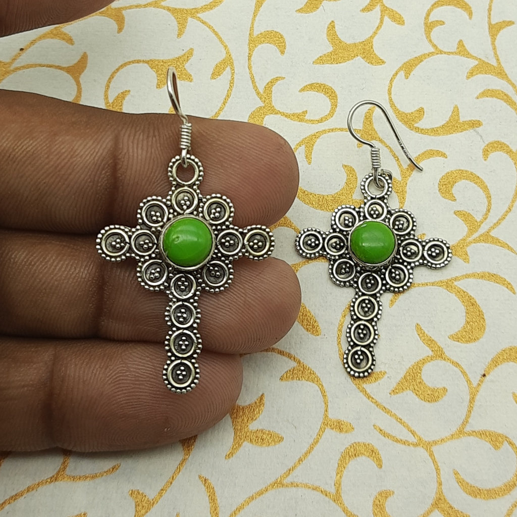 Elegant Green Copper Turquoise Round Earrings – 925 Sterling Silver Fine Jewelry