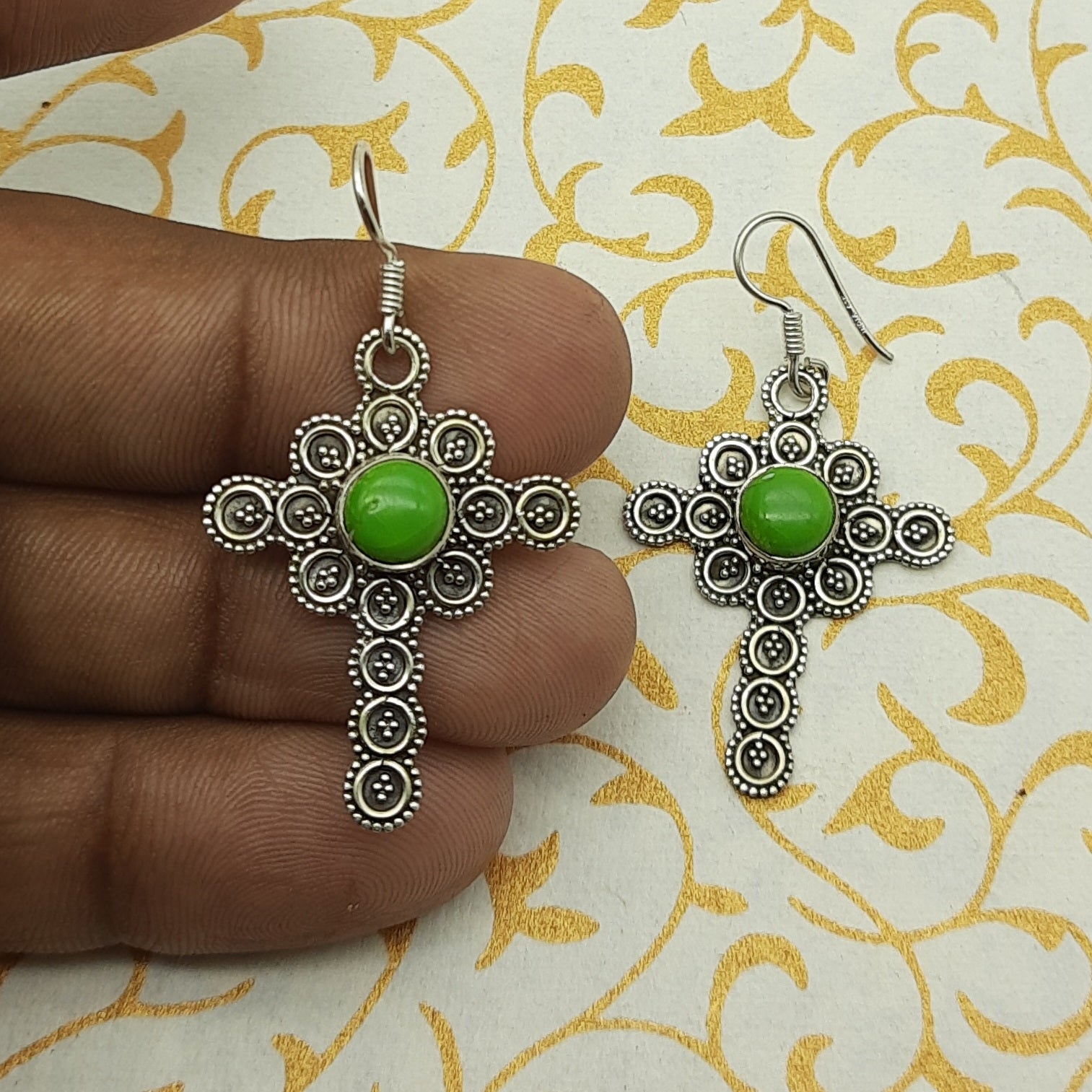 Elegant Green Copper Turquoise Round Earrings – 925 Sterling Silver Fine Jewelry