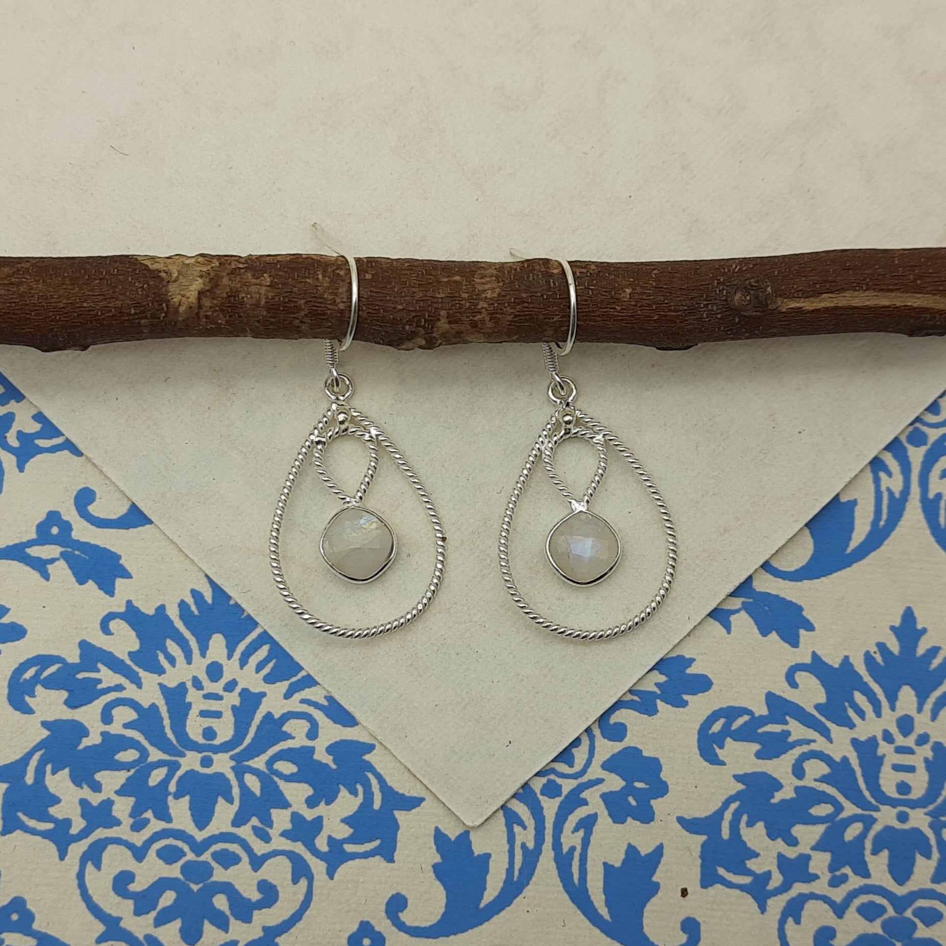 Fine Silver Moonstone Earrings – Lightweight Handmade Cushion Earrings
