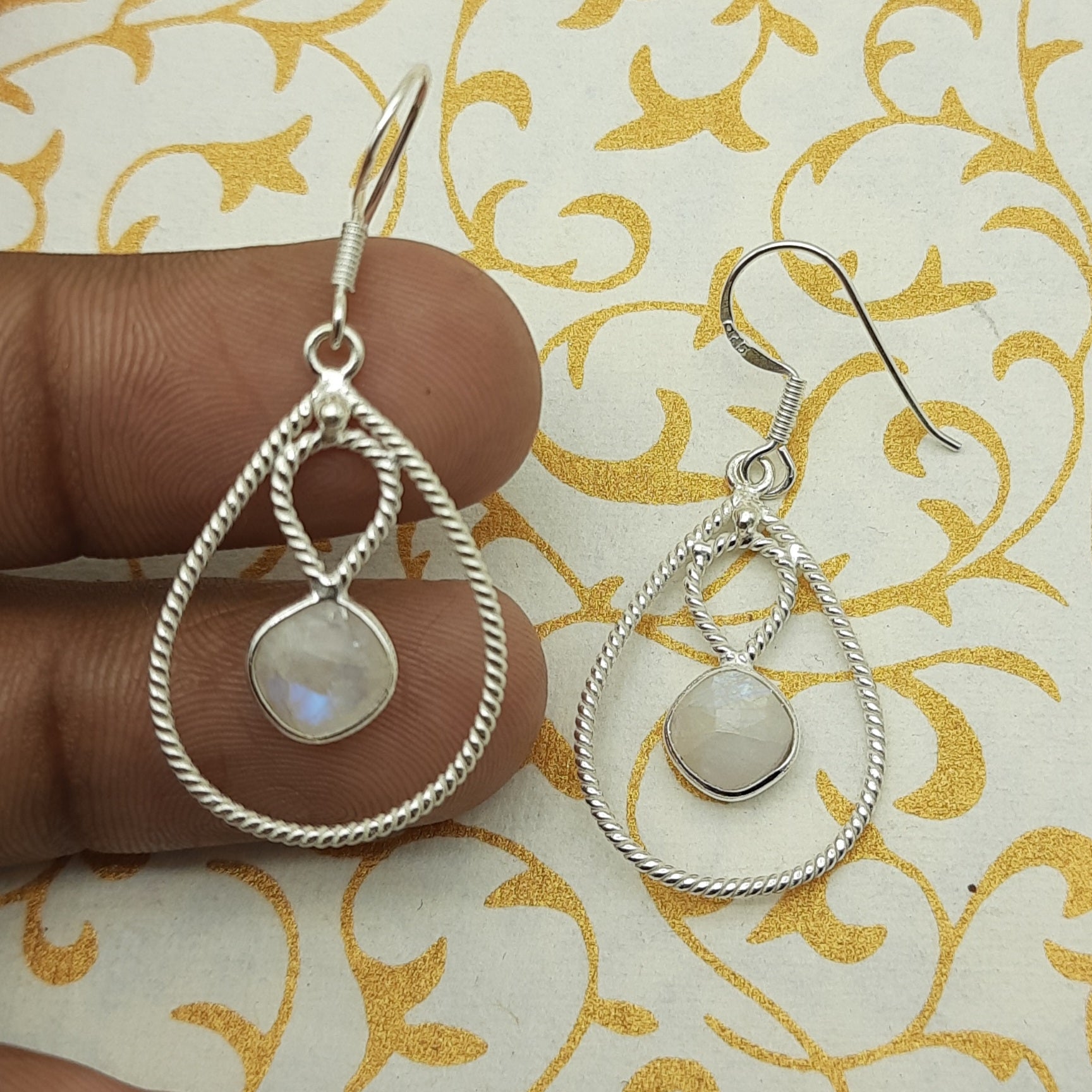 Fine Silver Moonstone Earrings – Lightweight Handmade Cushion Earrings