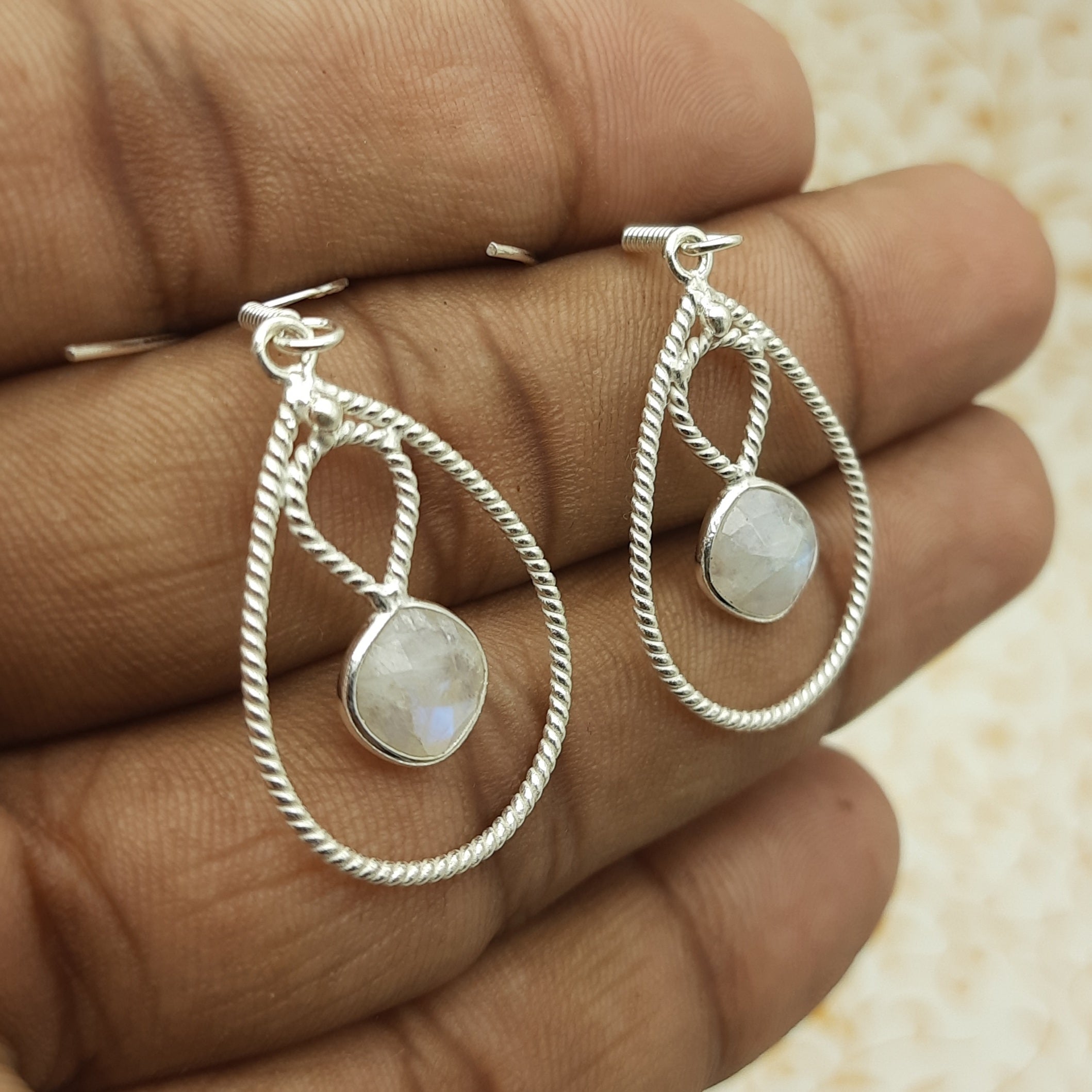 Fine Silver Moonstone Earrings – Lightweight Handmade Cushion Earrings