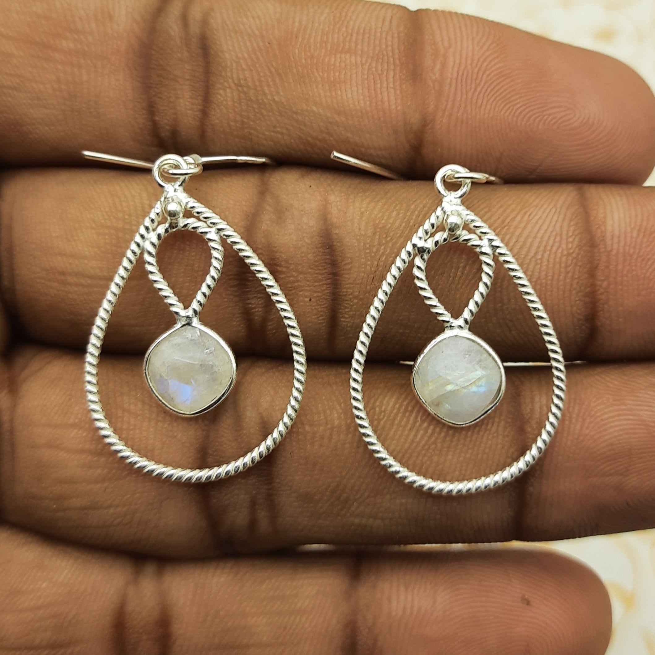 Fine Silver Moonstone Earrings – Lightweight Handmade Cushion Earrings