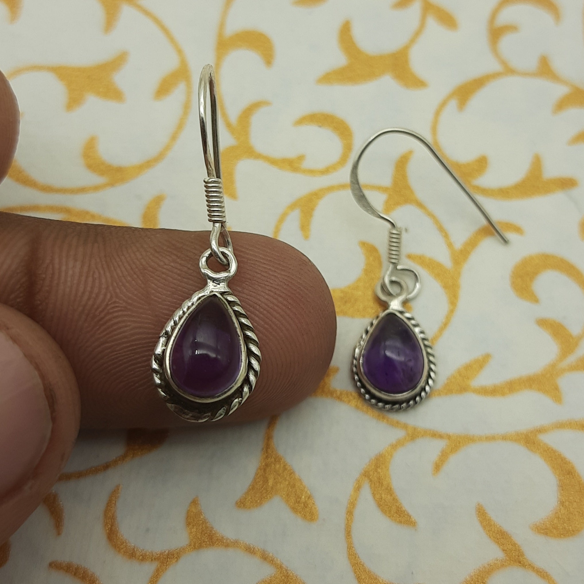 Natural Amethyst Dangle Earrings – Handmade 925 Silver Gemstone Jewelry