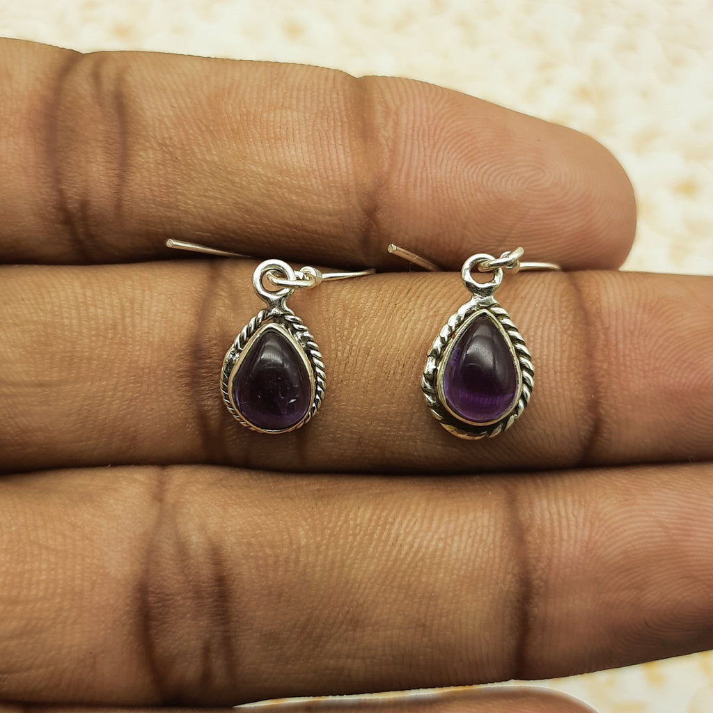 Natural Amethyst Dangle Earrings – Handmade 925 Silver Gemstone Jewelry