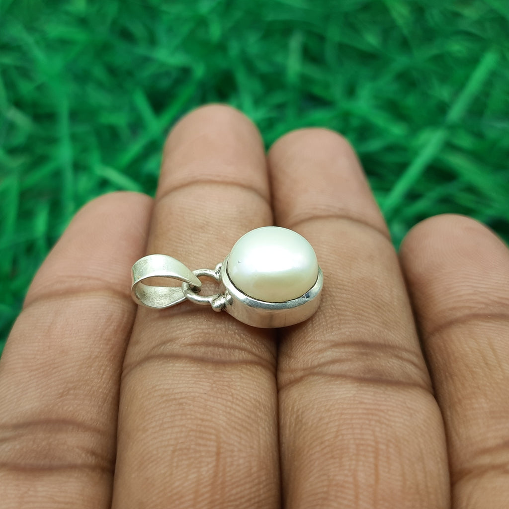 925 Sterling Silver Pearl Pendant – Natural Gemstone Handmade Boho Pendant