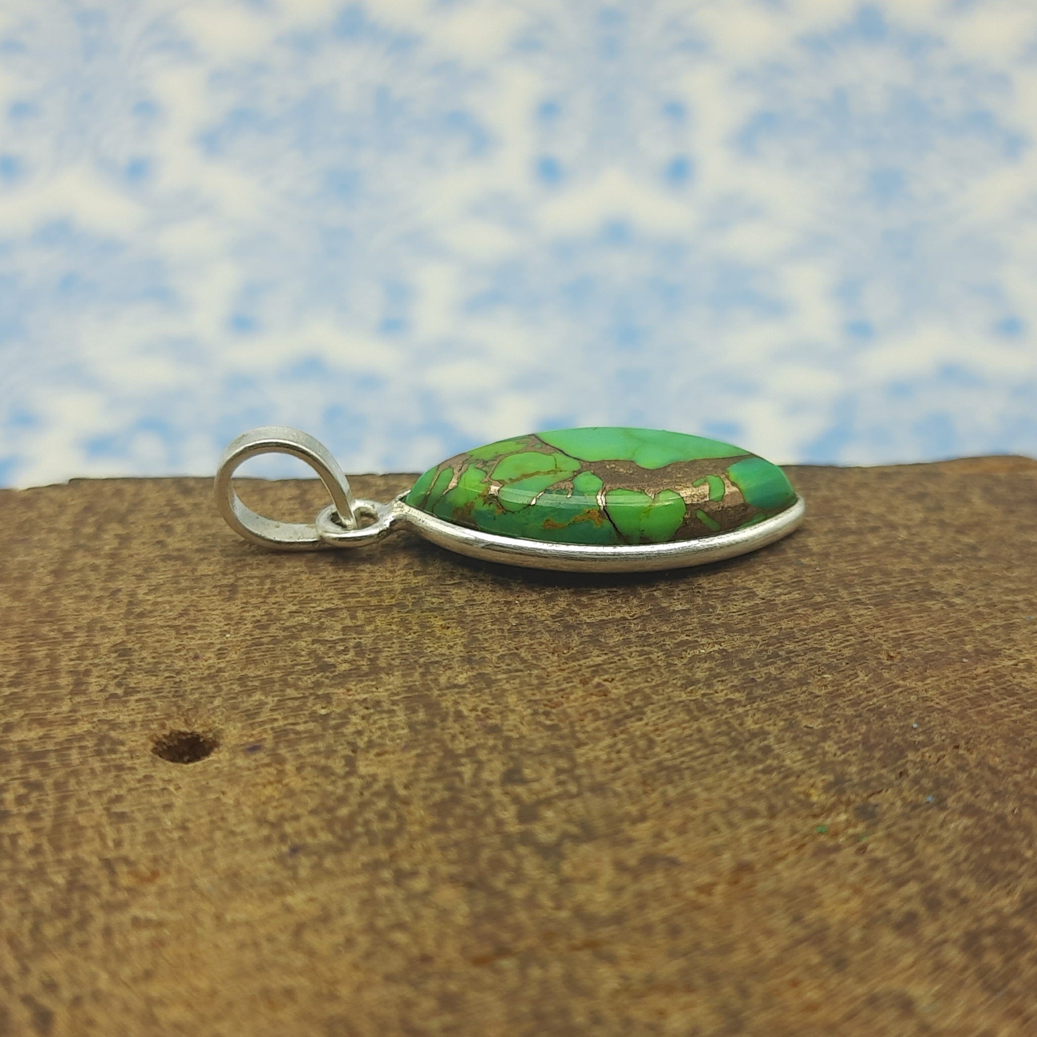 Green Copper Turquoise 925 Silver Unique Pendant