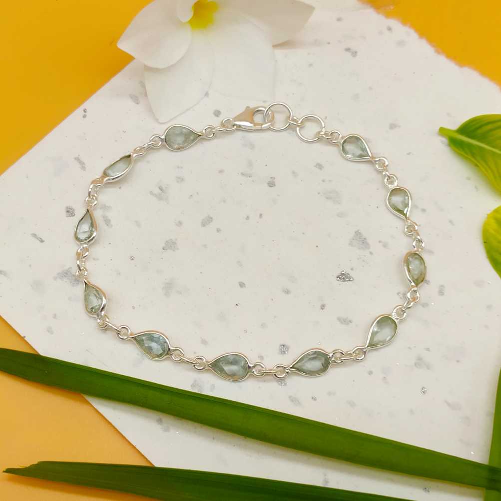 Multi Shape High Quality Aquamarine 925 Sterling Silver Bracelet