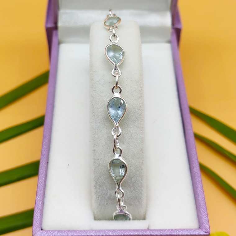 Multi Shape High Quality Aquamarine 925 Sterling Silver Bracelet
