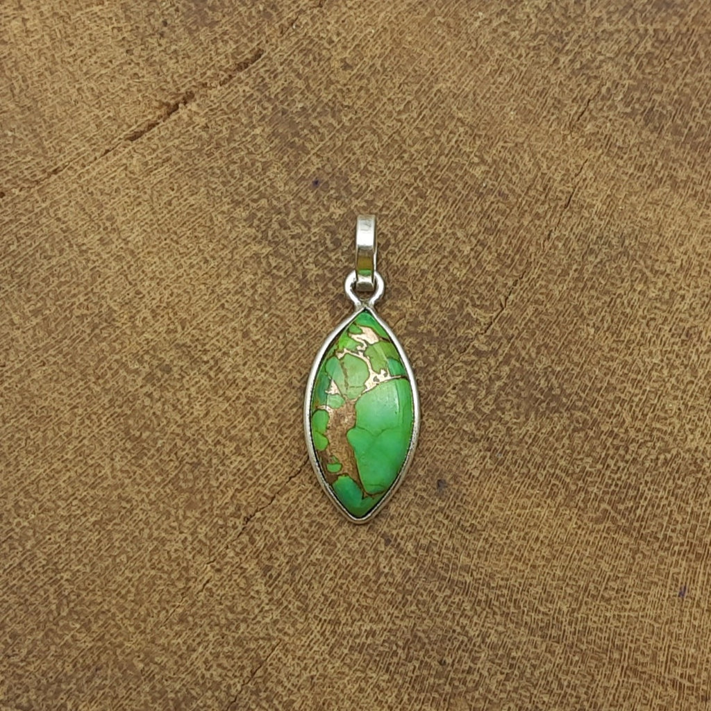 Green Copper Turquoise 925 Silver Unique Pendant