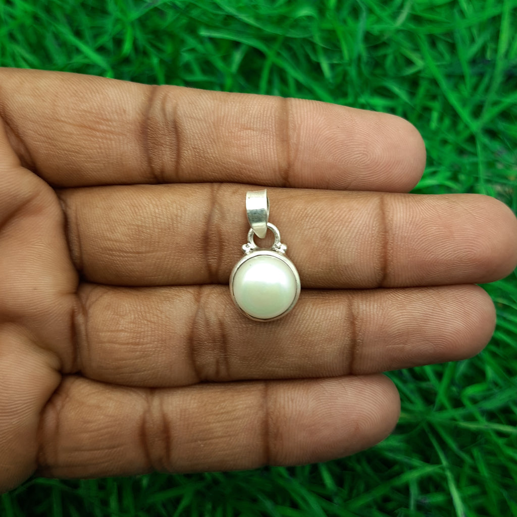925 Sterling Silver Pearl Pendant – Natural Gemstone Handmade Boho Pendant