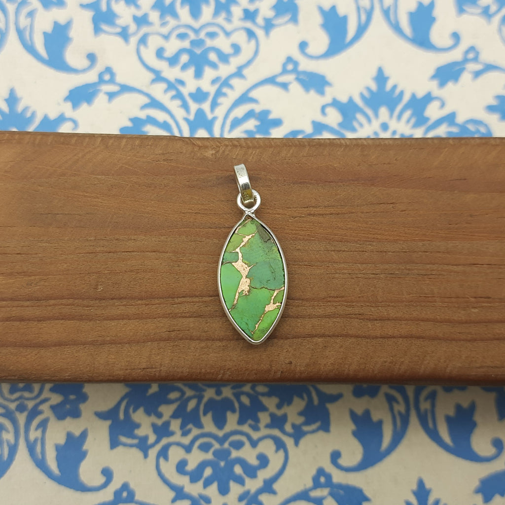 Green Copper Turquoise 925 Silver Unique Pendant