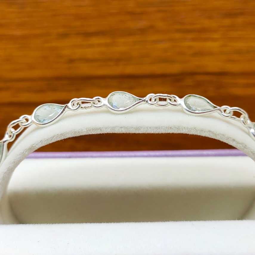 Multi Shape High Quality Aquamarine 925 Sterling Silver Bracelet