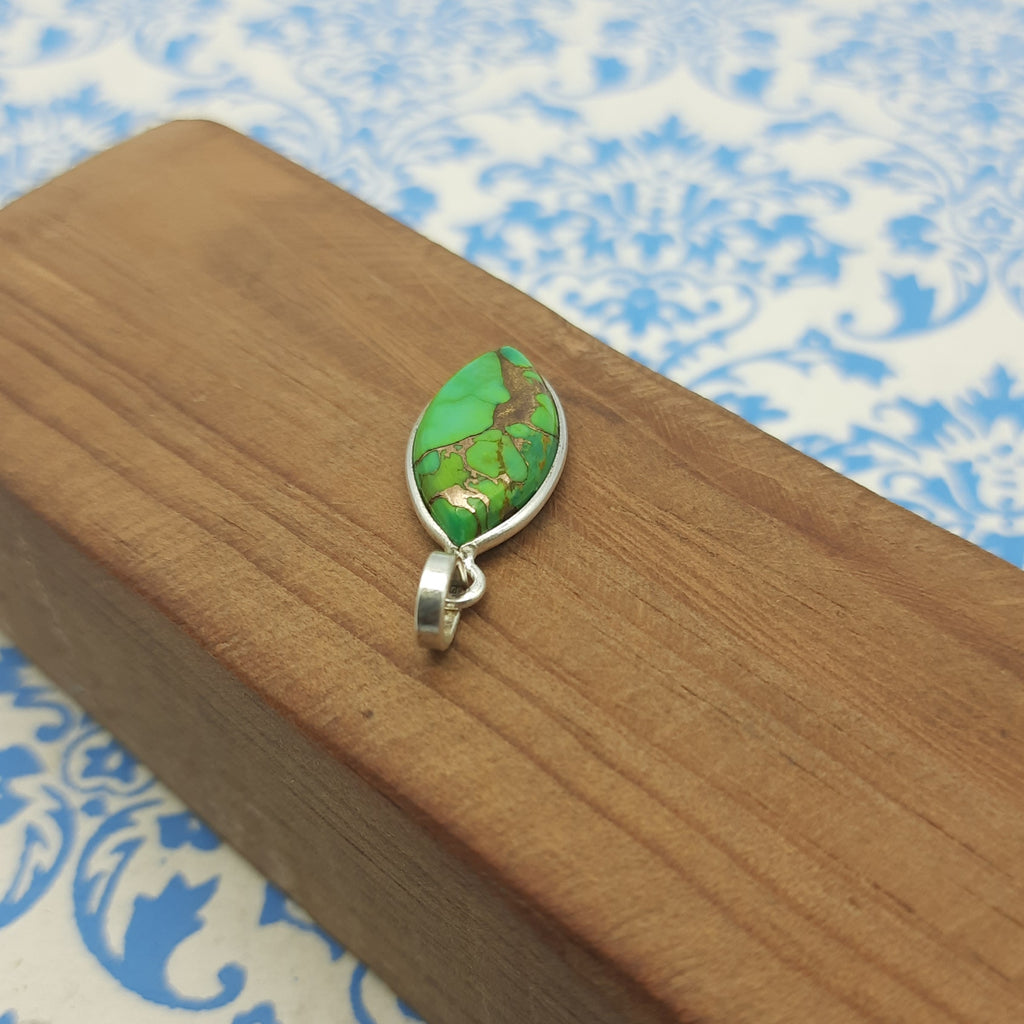Green Copper Turquoise 925 Silver Unique Pendant