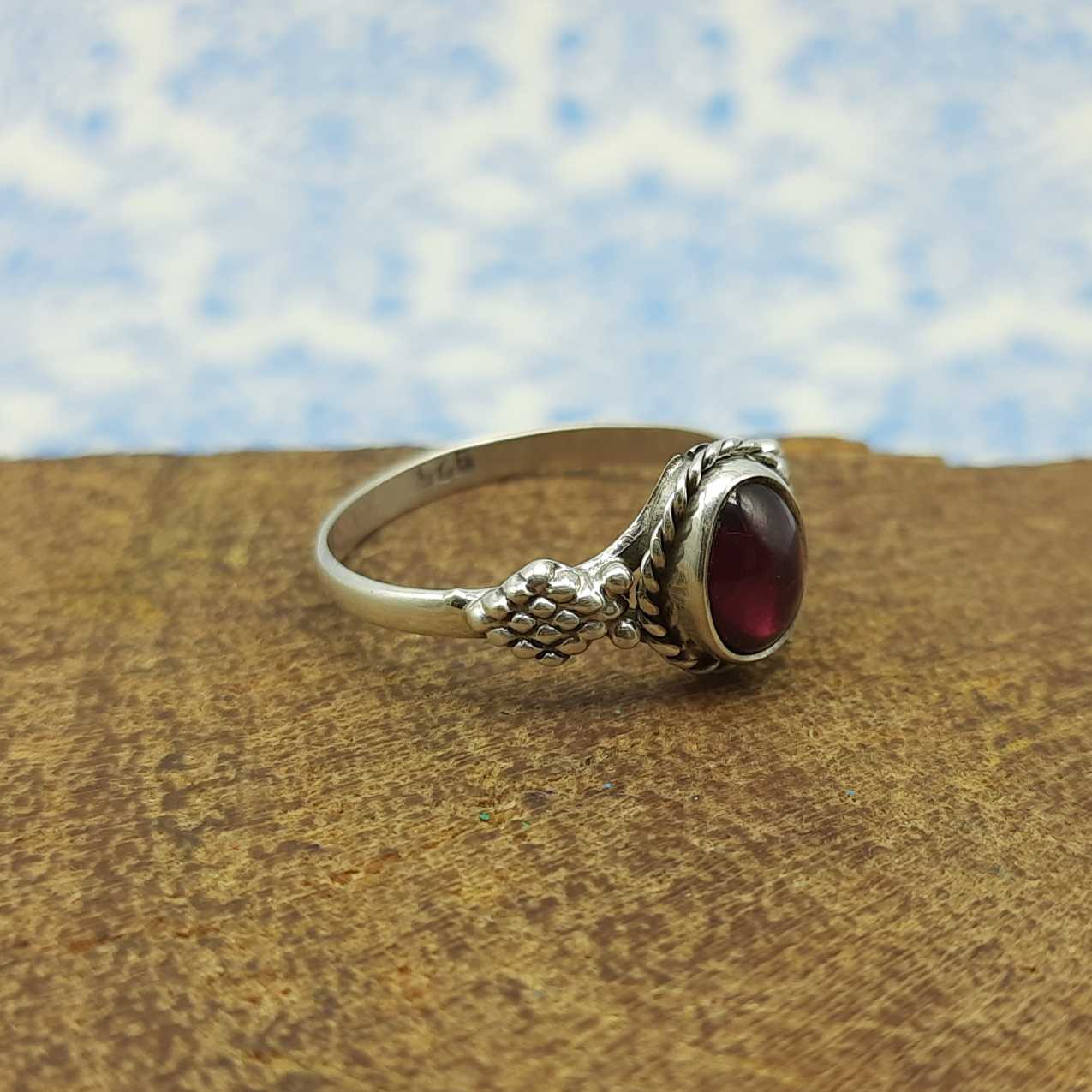 Garnet Stacking Ring 925 Sterling Silver Lightweight Dainty Ring