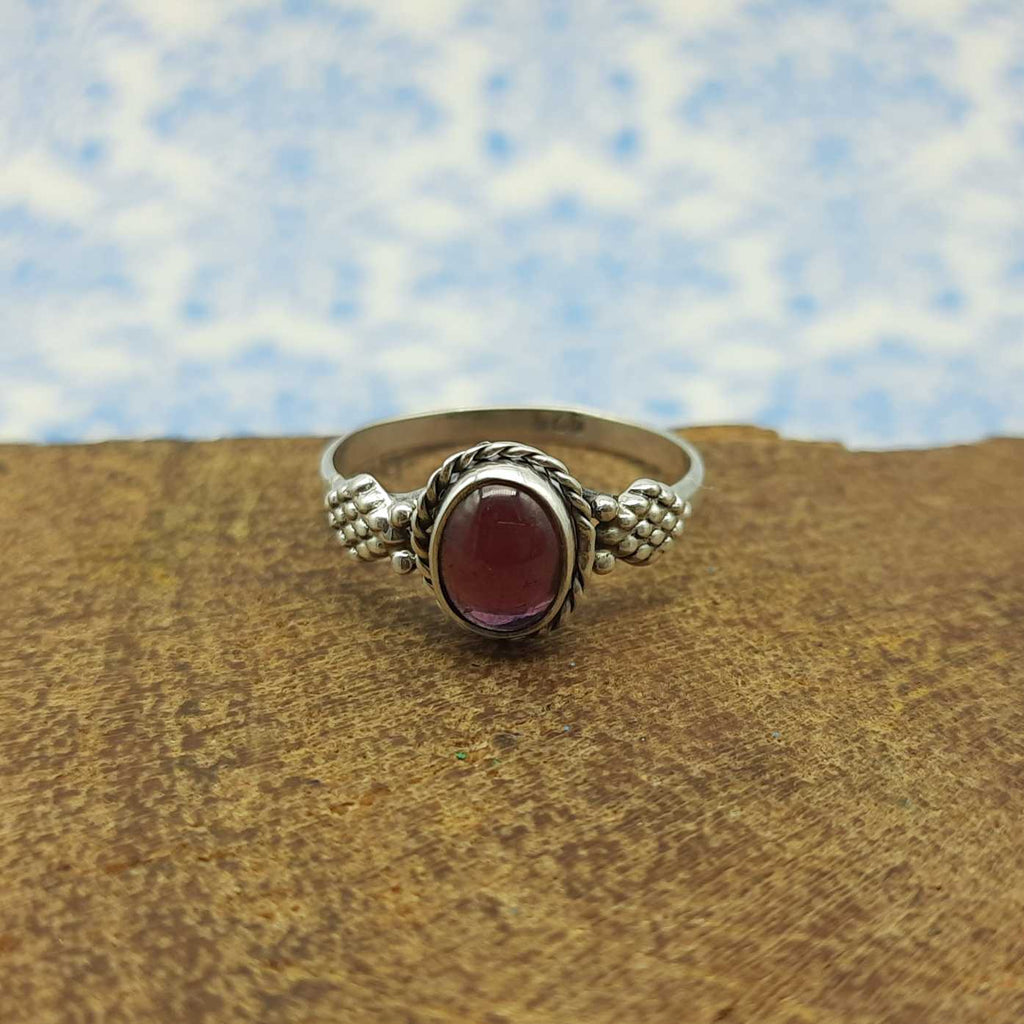 Garnet Stacking Ring 925 Sterling Silver Lightweight Dainty Ring