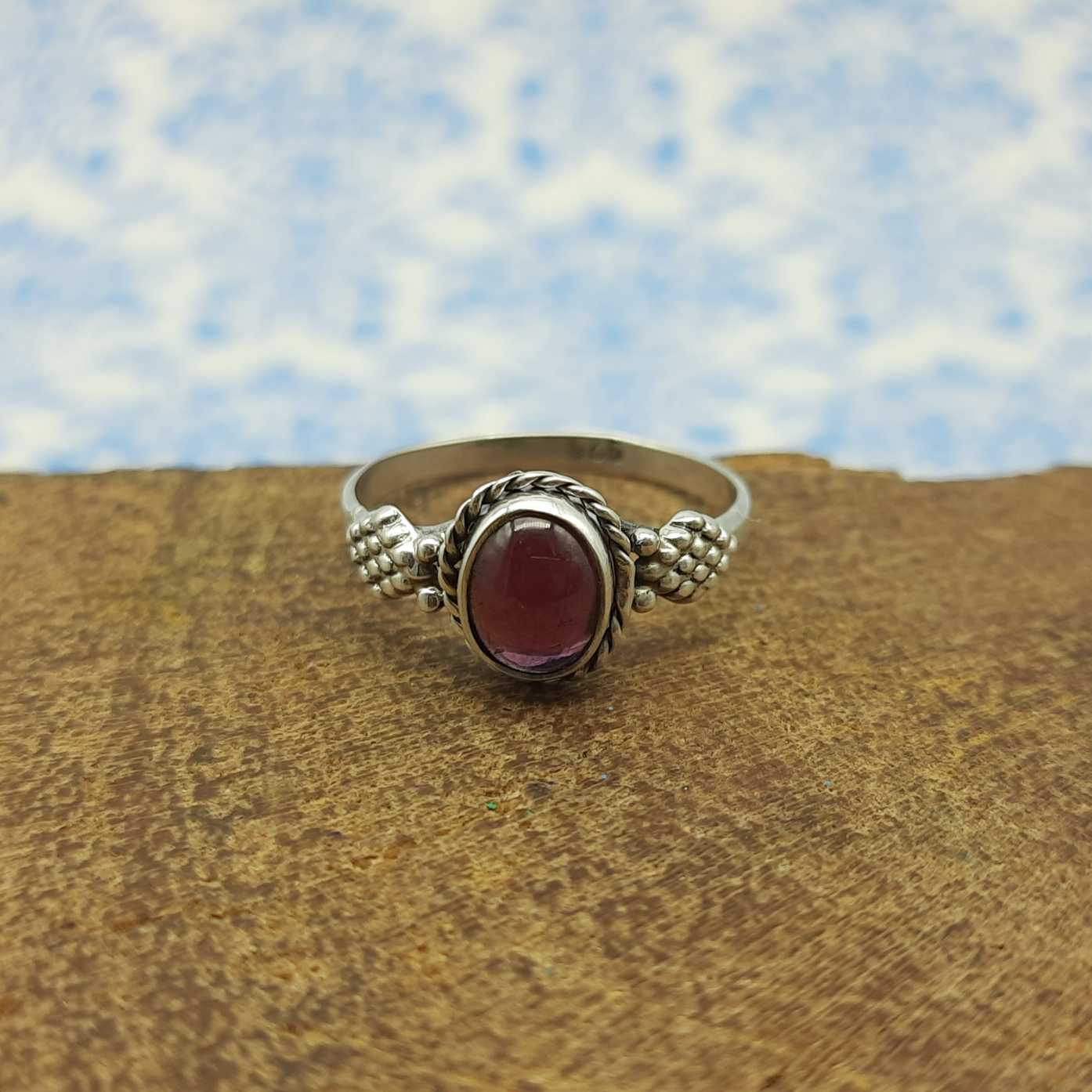 Garnet Stacking Ring 925 Sterling Silver Lightweight Dainty Ring