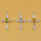 Dainty Cross 925 Silver Pendant Faceted Gemstone Necklace